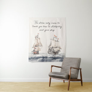 Vintage Two Sailing Ships At Sea Johan Teyler Tapestry
