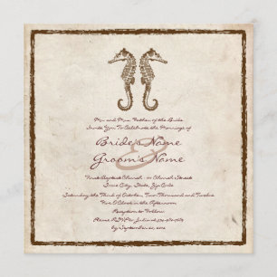 Vintage Two Sea Horses Beach Wedding Invitation