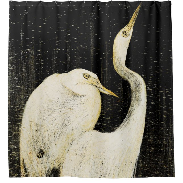 Vintage Two white egrets Illustration Shower Curtain (Front)
