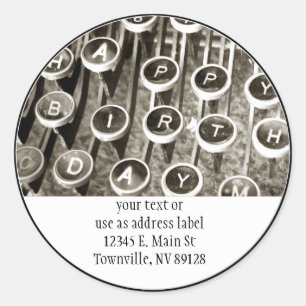 Vintage Typewriter Birthday Greeting Classic Round Sticker