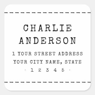 Vintage typewriter dashed border return address square sticker