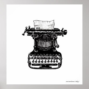 Vintage typewriter graphic art poster