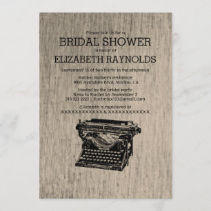 Vintage Typewriter Keys Bridal Shower Invitations