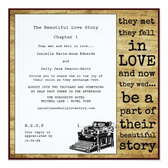 Vintage Typewriter Lesbian Wedding Card