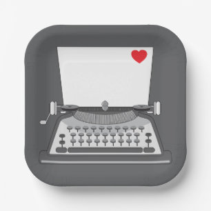 Vintage Typewriter Love Letter Paper Plate