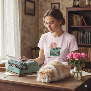 Vintage Typewriter Storytelling Writer Pink T-Shirt