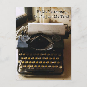 Vintage Typewriter, Valentine You're Just My Type Postcard