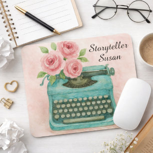 Vintage Typewriter Watercolor Pink  Mouse Mat