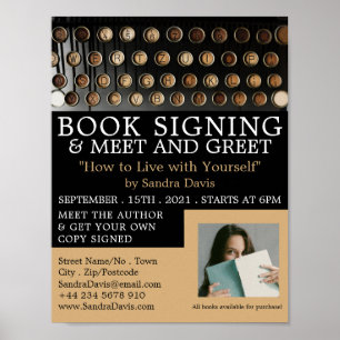 Vintage Typewriter, Writers Book Signing Advert Poster
