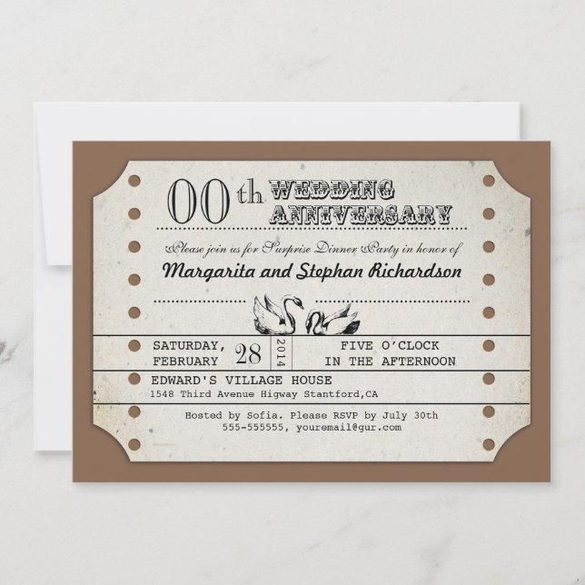 vintage typographic ticket anniversary  invitation (Front)