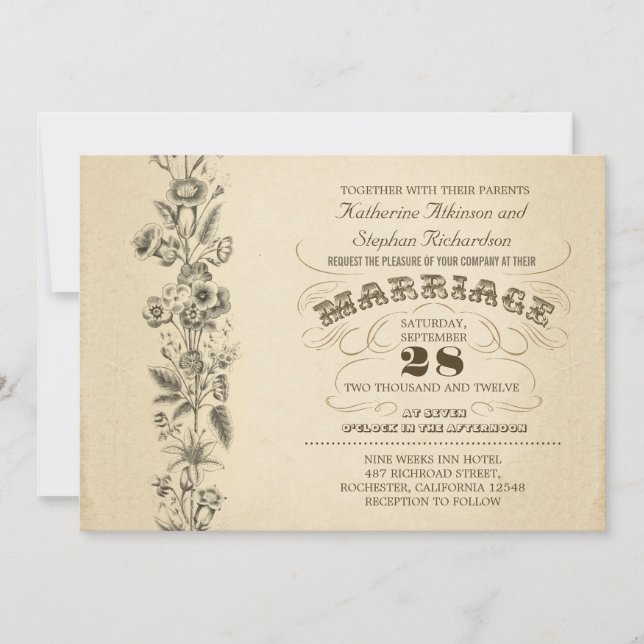 vintage  typographic wedding invitation (Front)