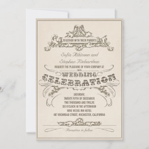 vintage typography aged design wedding invitations
