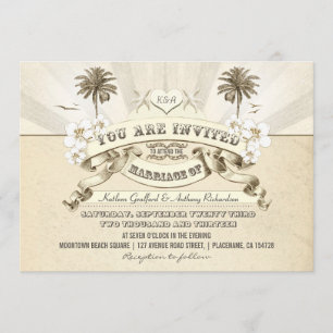 vintage typography beach wedding invitations