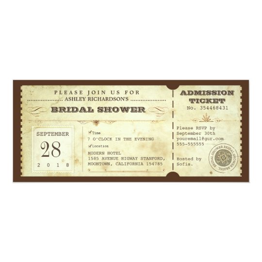 vintage typography bridal shower tickets card