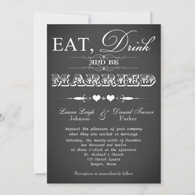 Vintage Typography Chalkboard Wedding Invite (Front)