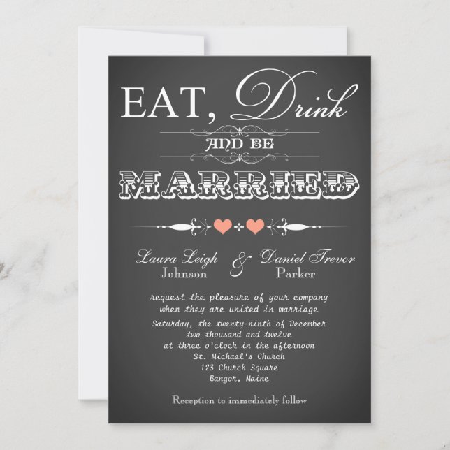 Vintage Typography Chalkboard Wedding Invite 6 (Front)