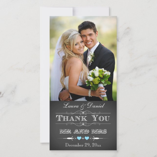 Vintage Typography Chalkboard Wedding Photo Card (Front)