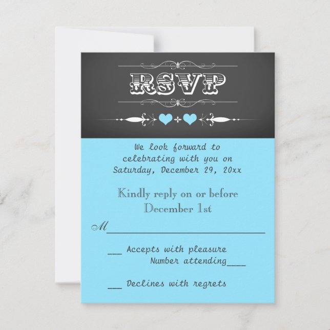 Vintage Typography Chalkboard Wedding RSVP Blue (Front)