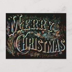 Vintage Typography Colourful Floral Christmas  Postcard