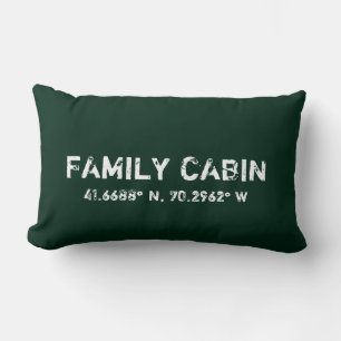 Vintage typography custom coordinates dark green lumbar cushion