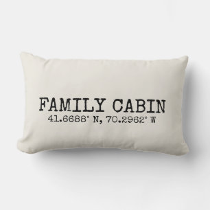 Vintage typography custom coordinates off white lumbar cushion