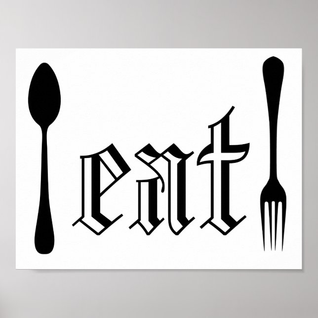 Vintage Typography Cutlery Illustration Eat Poster (Front)