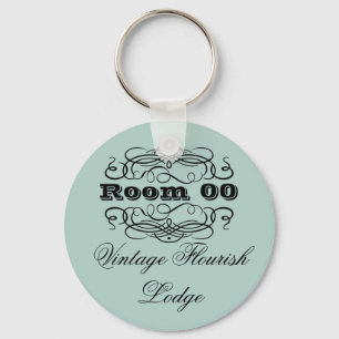Vintage typography hotel room blue key ring