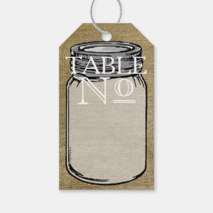 Vintage Typography Mason Jar Burlap Table Number Gift Tags