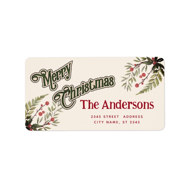 Vintage typography Merry Christmas botanical  Label (Front)