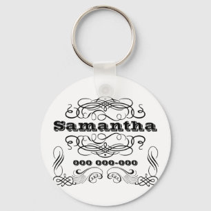 Vintage typography name swirl key ring