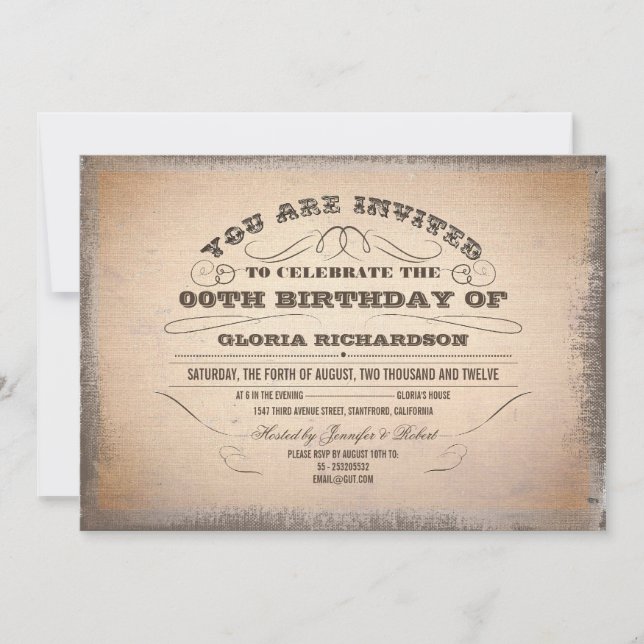 vintage typography old birthday invitations (Front)