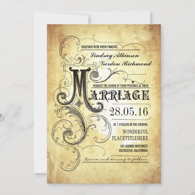 Vintage typography old wedding invitations (Front)