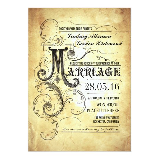 Vintage typography old wedding invitations