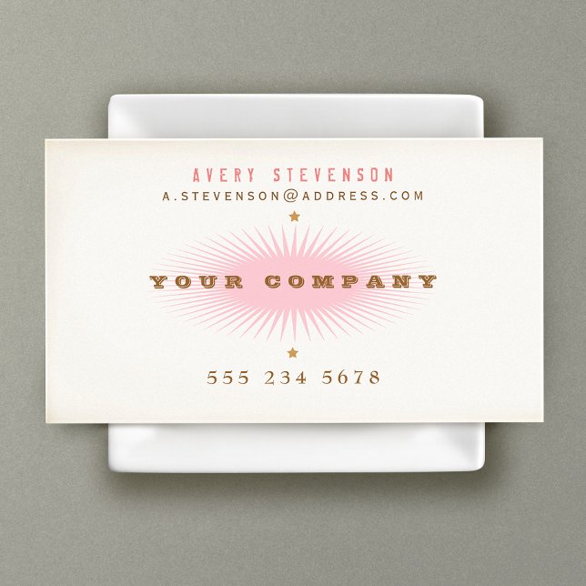 Vintage Typography Pink SunBurst Business Card (Creator Uploaded)