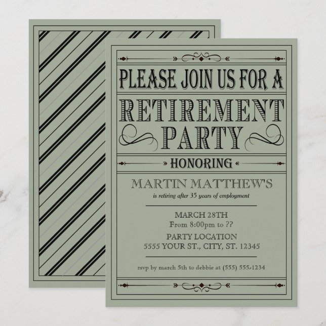 Vintage Typography, Retirement Party Invitations (Front/Back)
