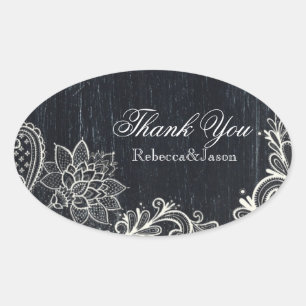Vintage Typography rustic chalkboard thank you Oval Sticker