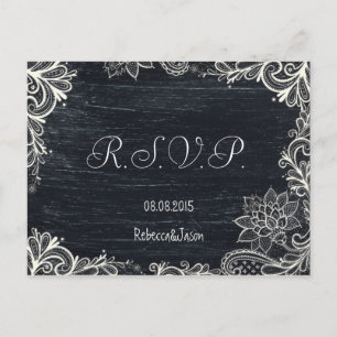 Vintage Typography rustic chalkboard wedding rsvp Invitation Postcard