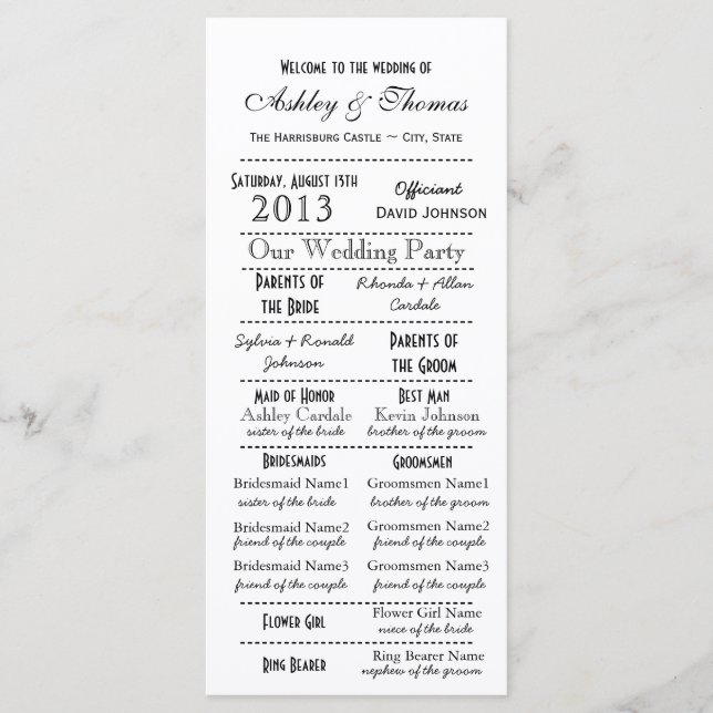 Vintage Typography Style Wedding Programs Programme (Front)
