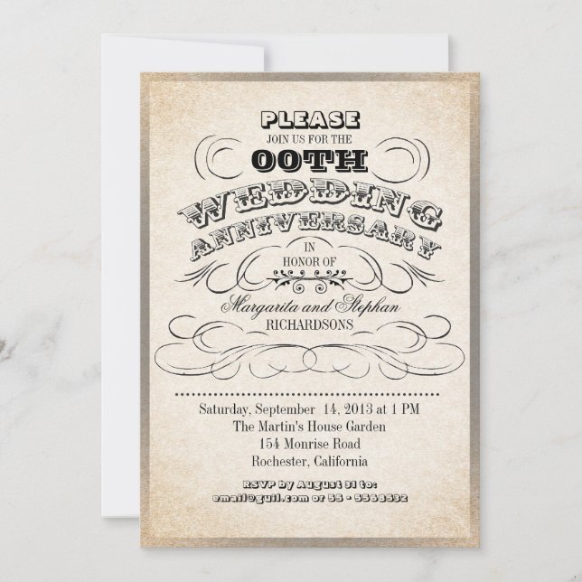 vintage typography wedding anniversary invitations (Front)