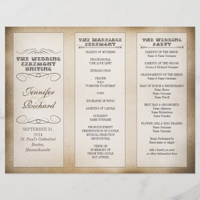 vintage typography wedding programs (Front)