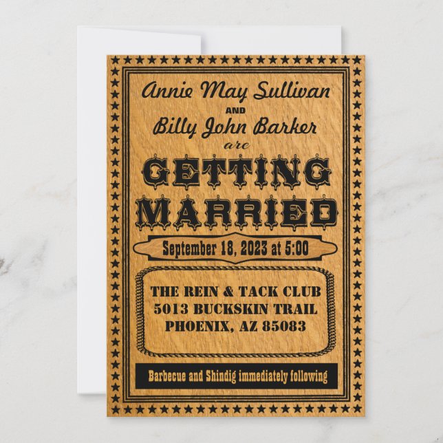 Vintage Typography Western Wedding Invitation (Front)