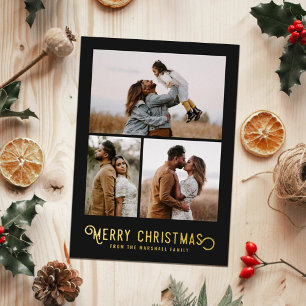 Vintage Typography Winter Oranges Photo Christmas  Foil Holiday Card