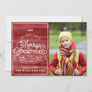 Vintage Typography Wish You Merry Christmas Photo Holiday Card