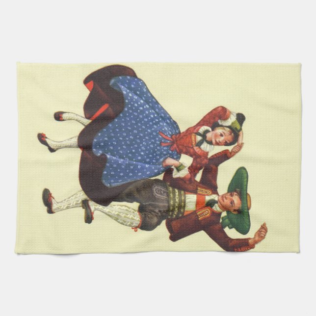 Vintage Tyrolean dancers, Austria Tea Towel (Horizontal)