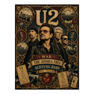 Vintage U2 Rock Band Tribute Wall Art Poster
