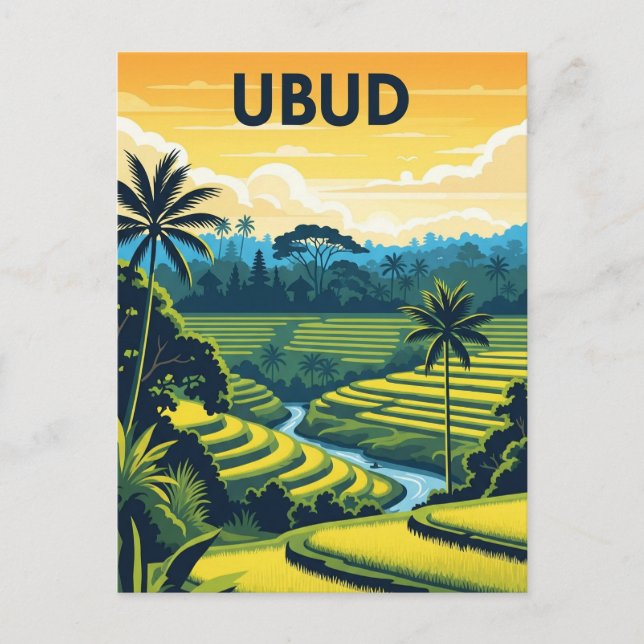 Vintage Ubud Bali Indonesia Travel Postcard (Front)
