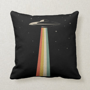 Vintage UFO Alien Abduction Retro Spaceship Cushion