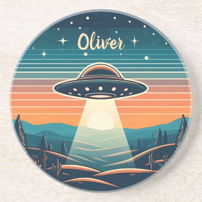  Vintage UFO at Sunset Personalised Coaster (Front)