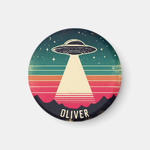 Vintage UFO at Sunset Personalised Magnet