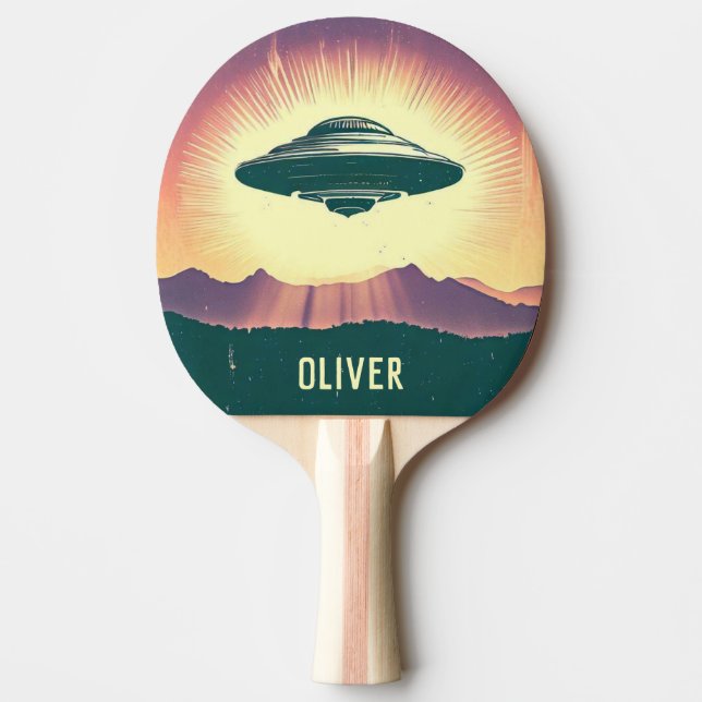 Vintage UFO at Sunset Personalised Ping Pong Paddle (Front)
